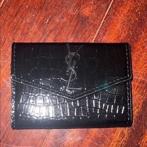 Saint Laurent Black Croc-Embossed Patent Envelope Wallet